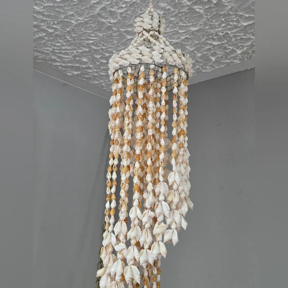 Vintage Chula Hanging Spiral Seashell Windchime Boho Beach Wedding Macrame - Picture 7 of 12
